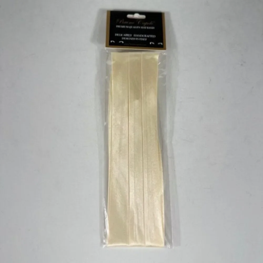Bruno Capelo Men's Ivory 3 Pleat Hat Band Premium 2 End Hooks 100% Satin